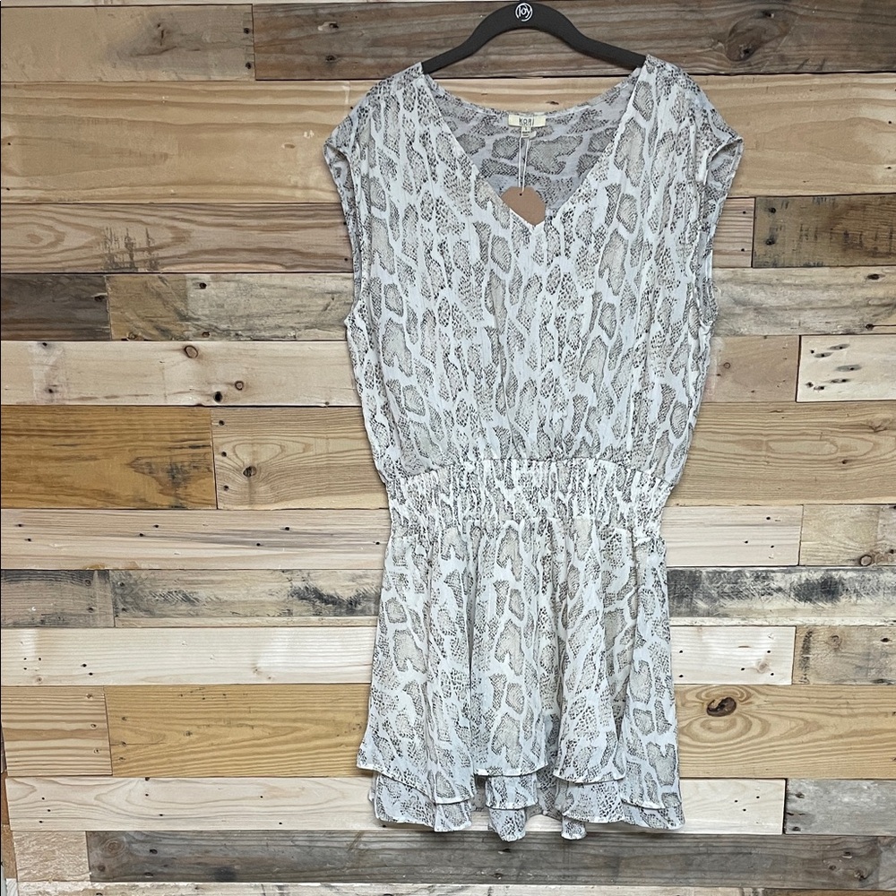 Kori size Large Black & Cream Skin Skin Patterned Mini Dress with Elastic Waist
